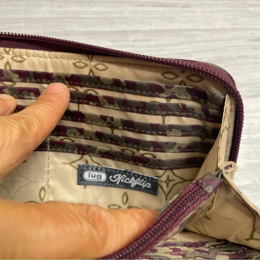 Lug Kickflip 3 Berry Khaki Leopard Print RFID Wristlet Wallet no crossbody strap